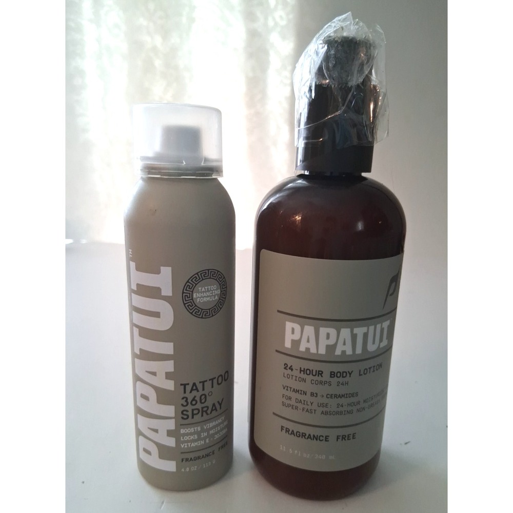 Lot of 2 PAPATUI Tattoo Aftercare Spray 4.8 oz & 24 hour Body Lotion 0 Fragrance